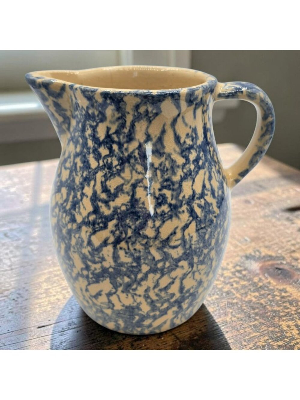 Robinson Ransbottom Spongeware Ceramic Pitcher 1 Quart Roseville Ohio USA Vtg